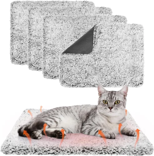 PUPTECK Paquete de 4 camas autocalentables para gatos, almohadillas de felpa autocalentables de 20 x 16 pulgadas, alfombrillas térmicas para Gris (4