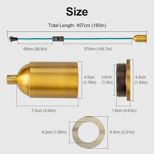 Miniatura 2 de Lámpara colgante con cable de enchufe, lámpara colgante con enchufe, enchufe de tela verde azulado, cubierta con interruptor, cables de iluminación