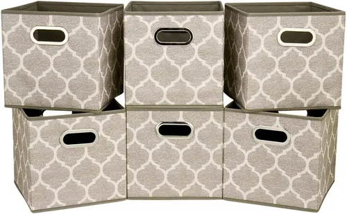 Miniatura 12 de Contenedores de almacenamiento de cubo plegable Cajas de almacenamiento de tela con inserciones de chevron Cajas de almacenamiento de tela plegables