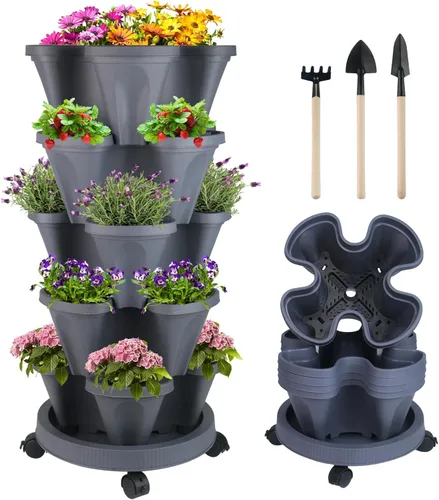 Miniatura 38 de Macetas apilables de polipropileno DUNCHATY, de 5 niveles, verde pino, para interior/exterior, 29" de altura x 13.6" de diámetro 2-1 Paquete