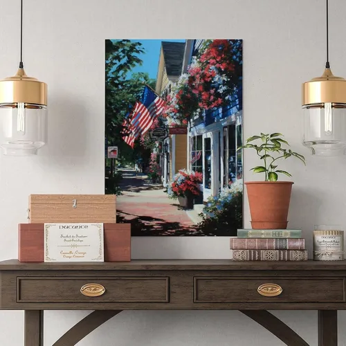 Miniatura 8 de JDBeehpy 1pcs Framed American Flag Wall Art Patriotic Poster Printing July 4th Patriotic Wall Decoration Street View Flower Painting Farmhouse
