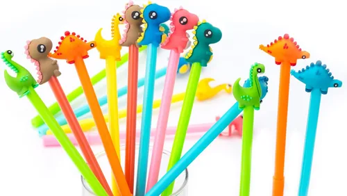Miniatura 3 de Bonitos bolígrafos de tinta negra de dinosaurio, divertidos bolígrafos de gel de escritura kawaii para suministros escolares de oficina, juego de 16