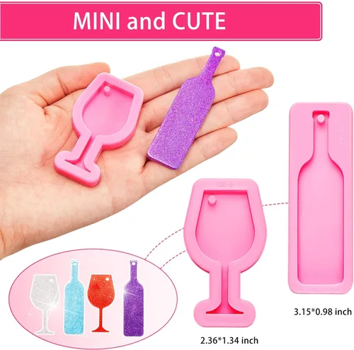 Miniatura 2 de Patelai 4 piezas de mini llavero de copa de vino, vaso de copa de vino, forma de botella de vino, molde de fondant de silicona para bricolaje