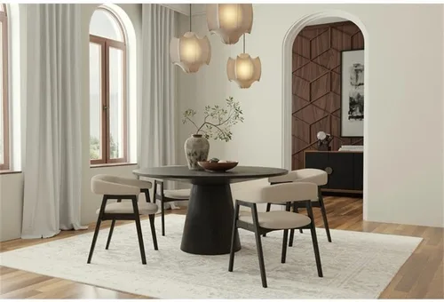 Miniatura 6 de Alpine Furniture Cove - Juego de 2 sillas de comedor vintage negras con respaldo curvo, marco de madera de goma maciza, estilo moderno para cocina