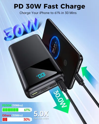 Miniatura 2 de Cargador portátil de 50000 mAh, USB-C PD de 30 W de carga rápida, batería externa de alta capacidad para campamento, cargador de teléfono portátil