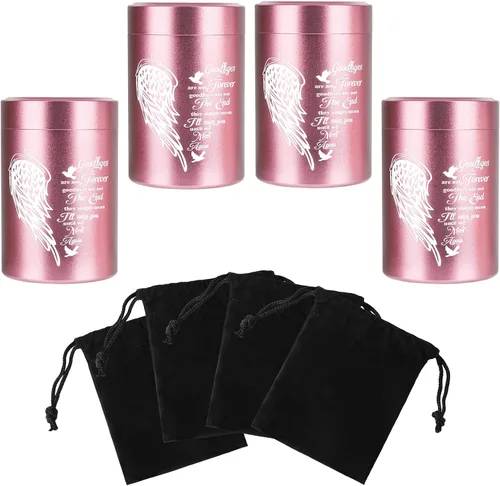 Miniatura 14 de Juego de 4 urnas pequeñas para cenizas humanas, mini urna de cremación de aluminio para cenizas de hasta 7 pulgadas cúbicas, color negro