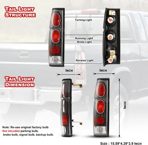 Miniatura 4 de Nixon Offroad Luces de cola para Nissan Hardbody D21 SE XE 1986-1994 / Luces traseras de pickup SE XE 1995-1997 Ensamblaje de luces traseras