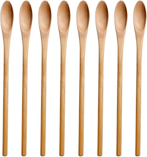 Meiyahome - Cuchara helada de 8.3 in, cuchara ovalada de madera de 8 pulgadas, cuchara elíptica, cuchara agitadora de madera maciza, mango redondo,