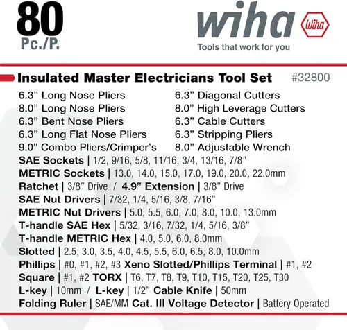 Miniatura 3 de Wiha 32800, juego de herramientas aisladas con destornilladores, llaves para tuercas, alicates, cortadores, regla, cuchillo y dados en estuche