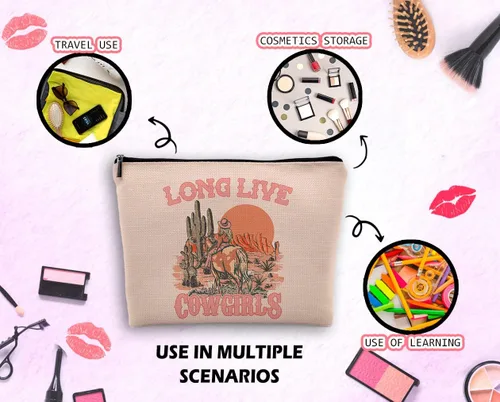 Miniatura 4 de Bolsa de cosméticos de vaquera rosa, suministros escolares occidentales para niñas adolescentes, bolsa de maquillaje para bolso, bolsa de maquillaje