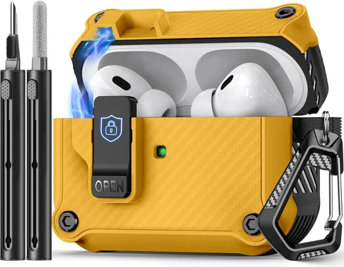 Miniatura 11 de Pohgelan - Funda compatible con AirPods Pro 2ª/1ª (azul) Cerradura magnética automática con kit de limpieza, compatible con Magsafe
