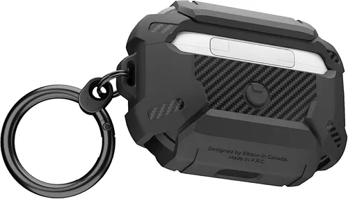 elkson Compatible con AirPods Pro 2 1, funda segura con llavero rígido, parachoques de fibra de carbono, cuerpo completo, a prueba de golpes, para
