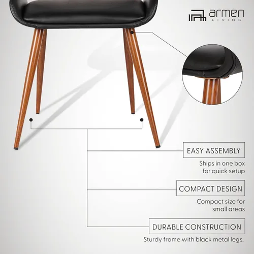 Miniatura 4 de Armen Living Silla de comedor Panda en piel sintética negra y acabado en madera de nogal Piel sintética negra/nogal