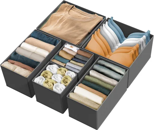 Simple Houseware Organizador de Cajón de Ropa Interior para Lencería/Ropa Interior/Sostén/Bragas/Calcetines/Mameluco, Juego de 6, Gris Oscuro