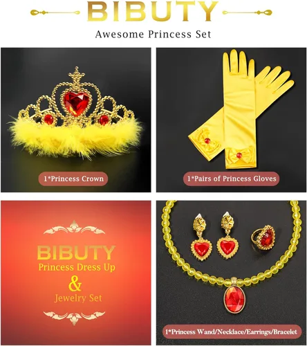 Miniatura 3 de Accesorios de disfraz de princesa, guantes de princesa, BIBUTY 7 piezas para niñas pequeñas con corona de princesa, varita, guantes, collar, aretes