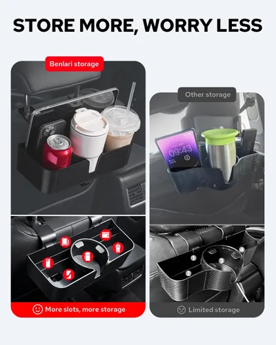 Miniatura 8 de Benlari Organizador de asiento trasero para reposacabezas de automóvil con portavasos de 3.7 pulgadas, organizador de respaldo de asiento 3 en 1