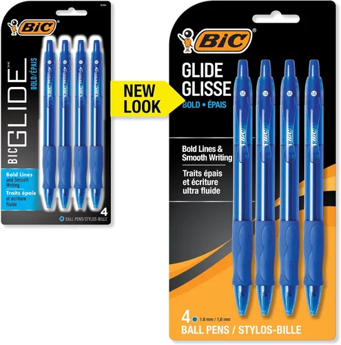 Miniatura 2 de BIC Glide Bolígrafos de punta gruesa azul, punta gruesa (1.6 mm), paquete de 4 unidades, bolígrafos retráctiles de punta redonda con cómodo agarre