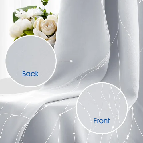 Miniatura 5 de HOMEIDEAS Cortinas opacas de color gris claro de 52 x 96 pulgadas de largo, 2 paneles de línea ondulada plateada con puntos impresos, pestaña