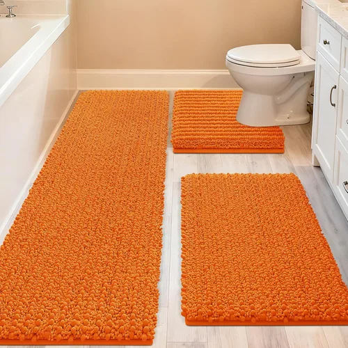 Miniatura 18 de ACCUMTEK - Juego de 2 alfombras de baño de lujo en color beige de 32"x20"+24"x17", alfombras de baño ultra suaves y gruesas absorbentes, alfombra