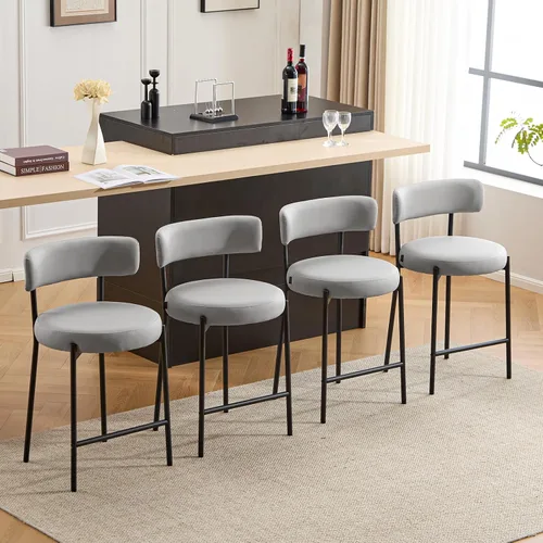 Miniatura 12 de Furniliving - Juego de 2 taburetes de bar giratorios de 26 pulgadas, taburetes modernos de altura de mostrador de cuero sintético con respaldo alto