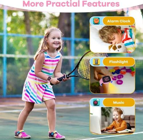 Miniatura 6 de DERUI Reloj inteligente para niños con 26 videojuegos, cámara selfie, reproductor de video, podómetro, cronómetro, reloj despertador, linterna