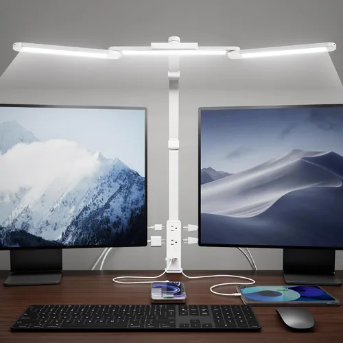 Miniatura 12 de SUPERDANNY - Lámpara de escritorio LED para el cuidado de los ojos con base de cuello de cisne flexible de 360°, lámpara de trabajo con control