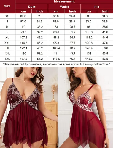 Miniatura 7 de Avidlove - Lencería de encaje para mujer babydoll con cierre frontal cuello en V ropa sexy de noche