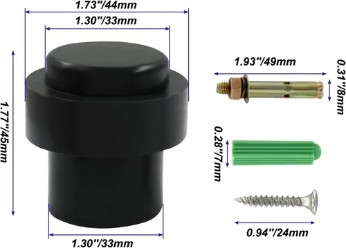 Miniatura 5 de Tope de puerta cilíndrico negro mate, tope de puerta de piso resistente de 1.8 pulgadas con anillo de goma, topes de puerta de acero inoxidable