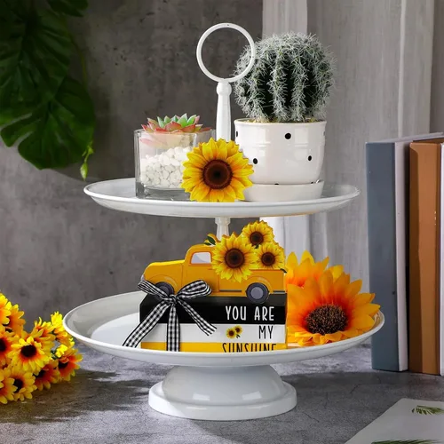 Miniatura 3 de Yookeer 5 piezas de girasoles para decoración de bandejas escalonadas, decoración de girasol, letrero de madera de verano, centro de mesa de sol
