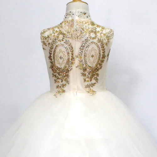 Miniatura 4 de Vestido de fiesta de tul de encaje dorado para niñas, vestido de baile largo hinchado