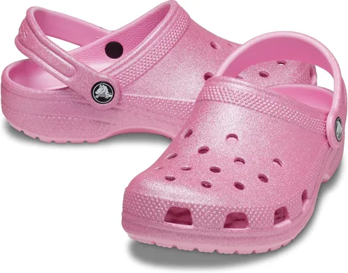 Crocs Zuecos clásicos con brillantina (niño pequeño/niño grande) Tweed rosa con brillantina, 5, para niño grande, M