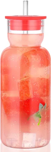 Miniatura 10 de CWHHRN Vaso de vidrio de 24 onzas con tapa y popote, vaso de vidrio, cristalería vintage para whisky, cóctel, cerveza, jugo, jarra de vidrio con 24