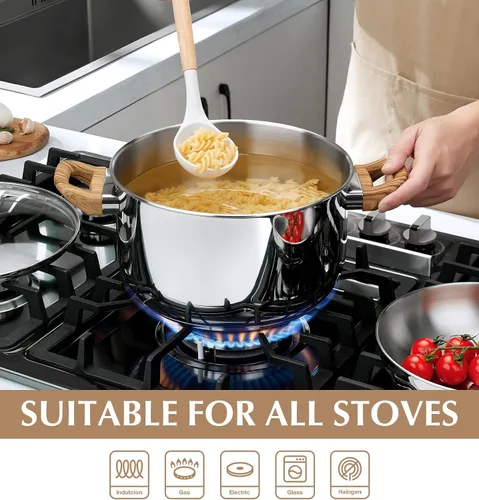 Miniatura 2 de Olla de acero inoxidable KOCH SYSTEME CS - Olla de inducción de acero inoxidable de 6 cuartos con tapa para pasta, sopa, espaguetis, ollas de sopa