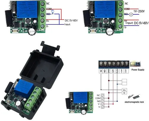 Miniatura 2 de QIACHIP Interruptor remoto inalámbrico DC 5V 9V 12V 24V 48V 433MHz, relé de 1 canal con receptor y 1 transmisor para controles de acceso de puertas