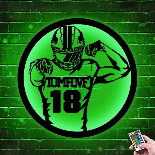 Miniatura 3 de Letrero de metal personalizado para jugador de fútbol con luz LED, nombre y número personalizado, arte de pared de fútbol, letrero de neón