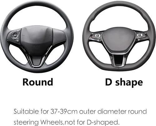 Miniatura 4 de ALEMODR Funda de cuero verde para volante con tira de fibra, funda universal para volante de coche de 38 cm