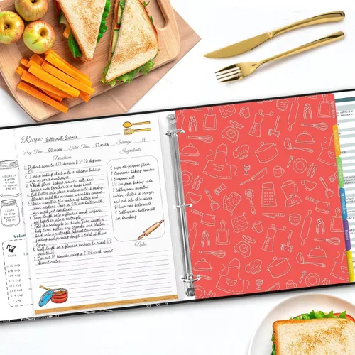 Miniatura 5 de Carpeta de recetas de 8.5 x 11 pulgadas, 3 anillos, libro de recetas para escribir en tus propias recetas, carpeta de recetas de página completa