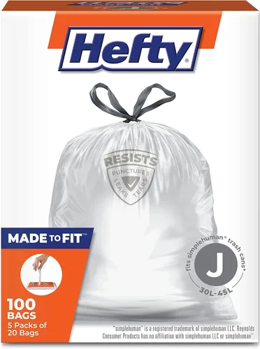 Miniatura 8 de Hefty Bolsas de basura hechas para adaptarse a simplehuman tamaño G (8 galones), 100 unidades (5 bolsas de 20 bolsas cada una)