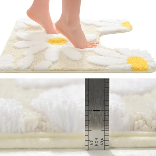 Miniatura 2 de QJHOMO Alfombras de inodoro en forma de U, linda alfombra de baño con contorno de margarita beige 20"x20", alfombra extra gruesa y suave