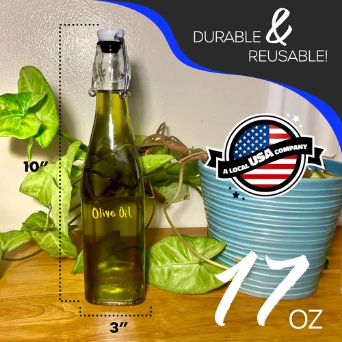 Miniatura 4 de Nevlers Botella de vidrio cuadrada con tapa abatible de 17 onzas con tapa, paquete de 6 botellas de vidrio con tapa hermética, embudo, cepillo
