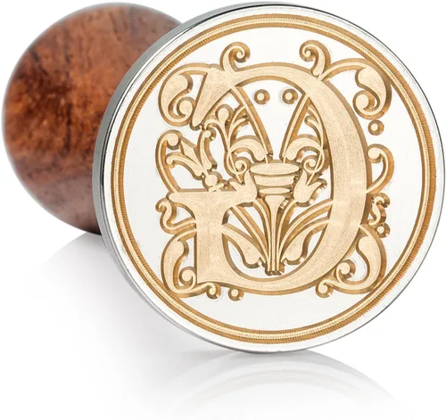 Miniatura 28 de Sello de cera Mceal, sello grande de 1 1/5"(30mm) de diámetro, cabeza de latón plateado con mango de madera, serie de letras de la A a la Z