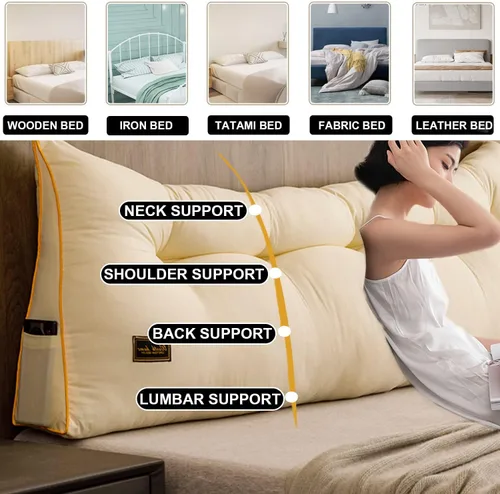 Miniatura 6 de Funda de almohada triangular grande para cabecero tamaño Queen, cojín para cabecero y respaldo, soporte de posicionamiento, almohada de descanso