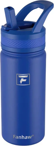 Miniatura 34 de Fanhaw Botella de Agua Aislada para Niños de 18 Oz con Tapa de Pajita – Acero Inoxidable de Doble Pared al Vacío, A Prueba de Fugas, Botellas