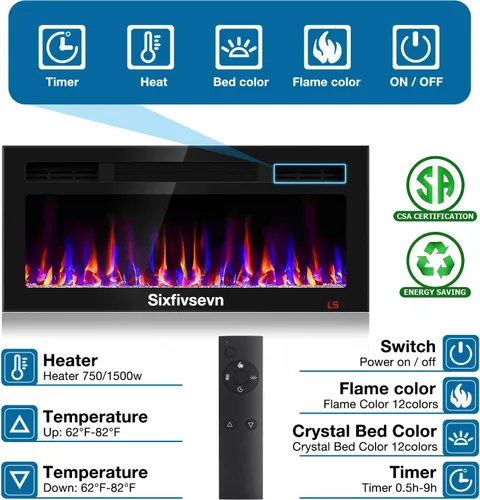 Miniatura 4 de Chimenea eléctrica empotrada y montada en la pared, calentador de chimenea y chimenea lineal, chimenea eléctrica ultrafina, bajo ruido