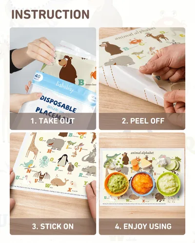 Miniatura 7 de Babebay Manteles individuales desechables adhesivos para bebés, niños y niños pequeños, manteles individuales adhesivos para mesa de restaurante, 12