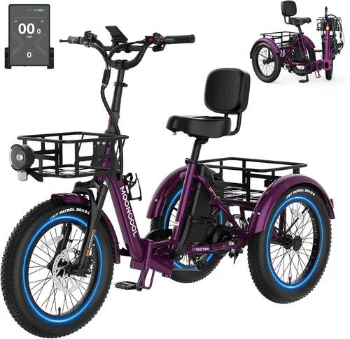 Miniatura 17 de MOONCOOL Electric Tricycle for Adults, 500W/750W Folding Electric Trike for Adults, 20"x3.0" Fat Tire 3 Wheel Electric Bike, Aluminum Frame