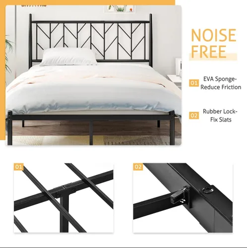 Miniatura 5 de SHA CERLIN Base de cama de metal con cabecera vintage, plataforma resistente con postes redondos, 12 pulgadas debajo de la cama para almacenamiento
