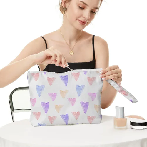 Miniatura 3 de Fokongna Bolsa húmeda de corazón de amor, bolsa de maquillaje de viaje, impermeable, gran capacidad para mujeres, niñas, mamá, hermana, amigos