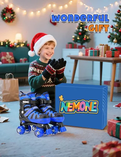 Miniatura 6 de NEMONE - Patines de sirena con ruedas iluminadas y 4 tamaños ajustables para niñas, azul y morado, para niños pequeños, para principiantes, de B
