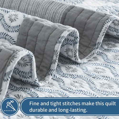 Miniatura 5 de KALOOLA - Juego de ropa de cama con colcha acolchada de retazos tamaño queen, 100% algodón, colcha ligera con 2 fundas de almohada, colcha
